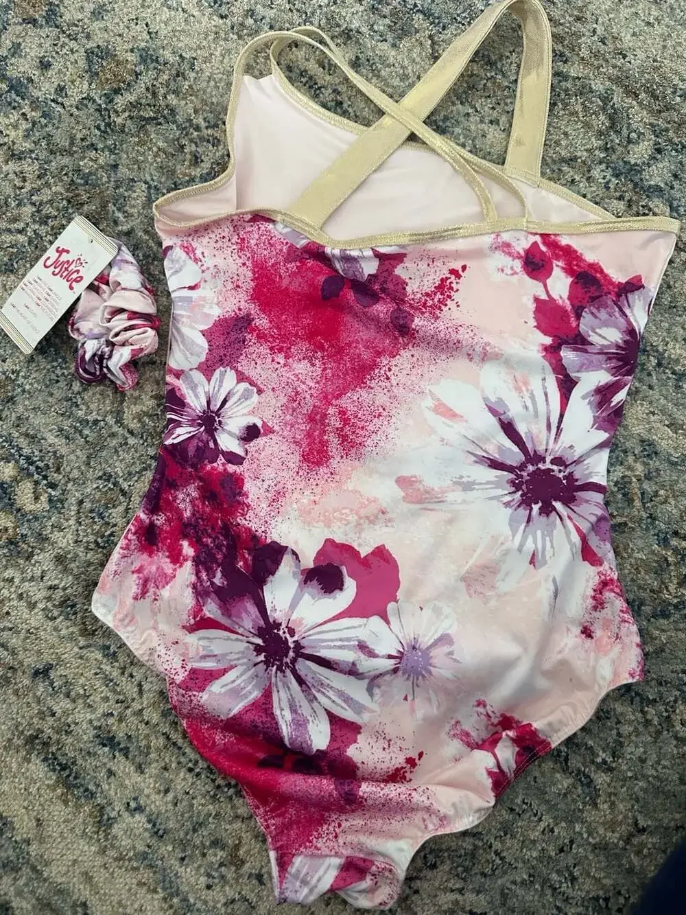 NWT Justice Girls Floral Criss-Cross Asymmetrical Dance & Gymnastics Leotard and